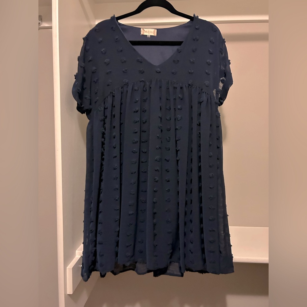 Navy Dress with Embroidered Detailing.